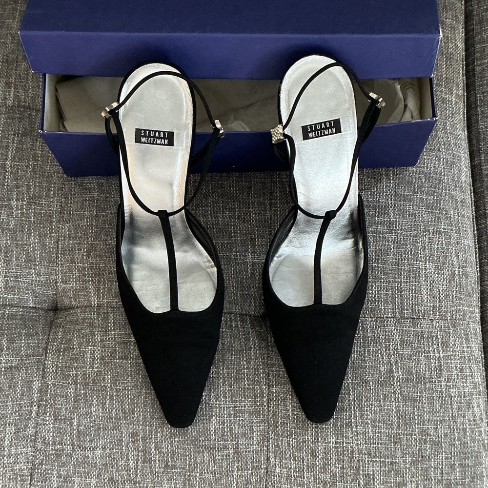 Stuart Weitzman Black T-Strap Heels